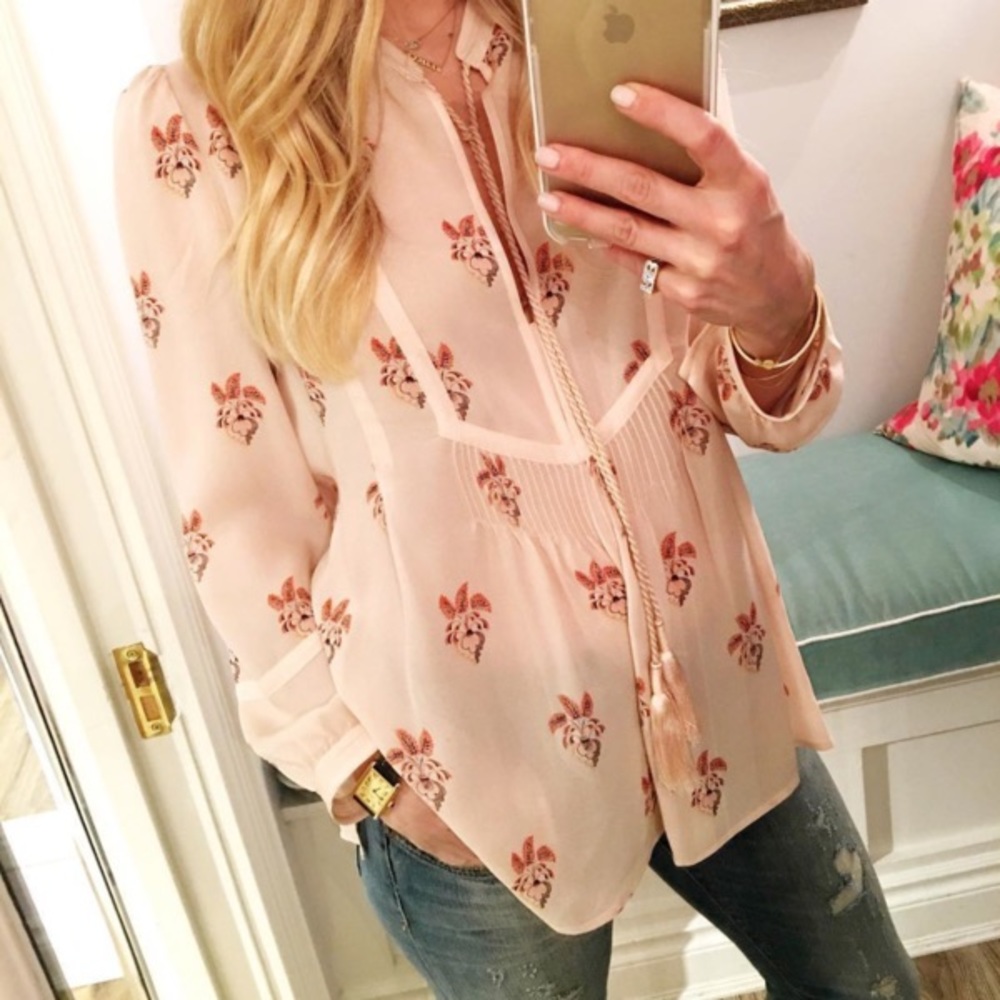 NWT A.L.C. Silk Hari Print Blouse Pink Size 0